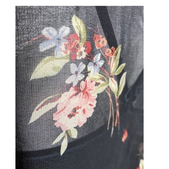 Zara Basic Z1975 Denim Top Sheer Floral Black Small - Picture 7 of 12